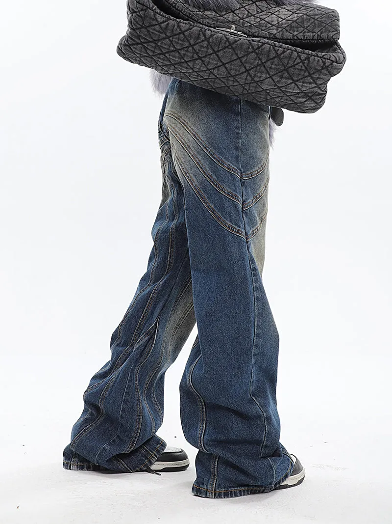 Braelyn Washed Denim Blue Patchwork Jeans Pants