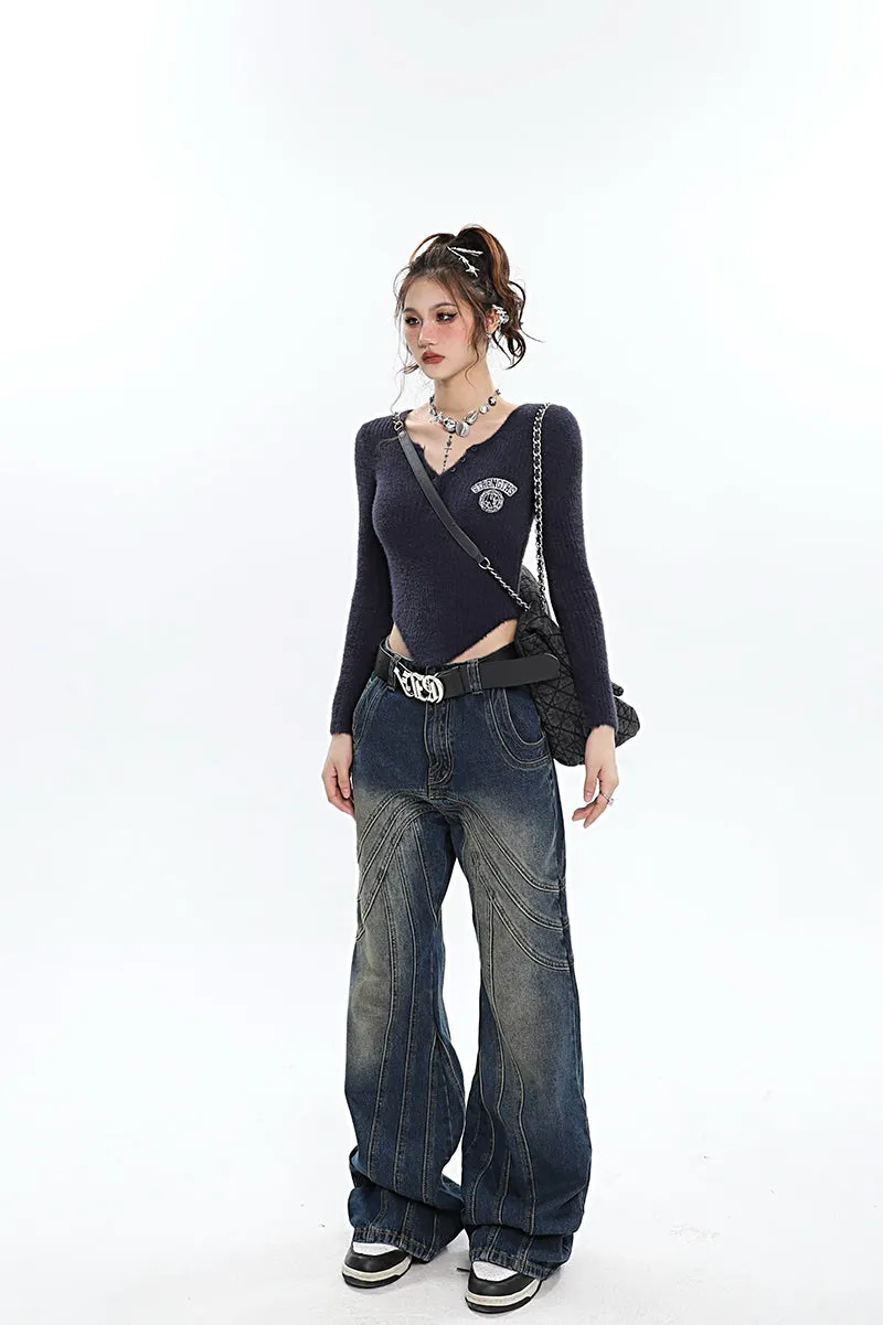 Braelyn Washed Denim Blue Patchwork Jeans Pants