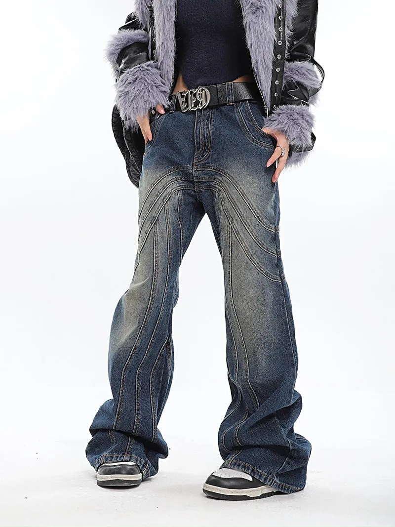 Braelyn Washed Denim Blue Patchwork Jeans Pants