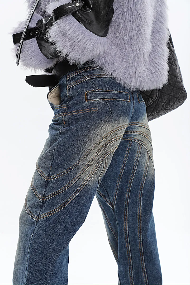 Braelyn Washed Denim Blue Patchwork Jeans Pants