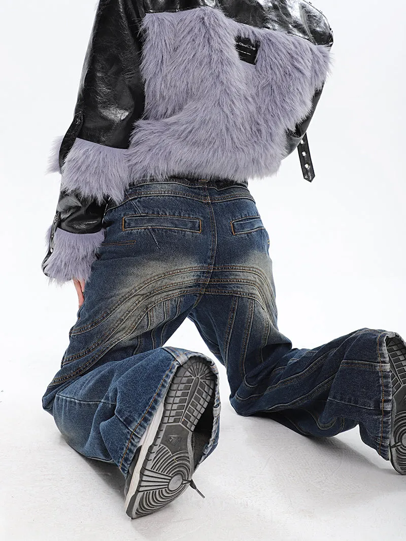 Braelyn Washed Denim Blue Patchwork Jeans Pants