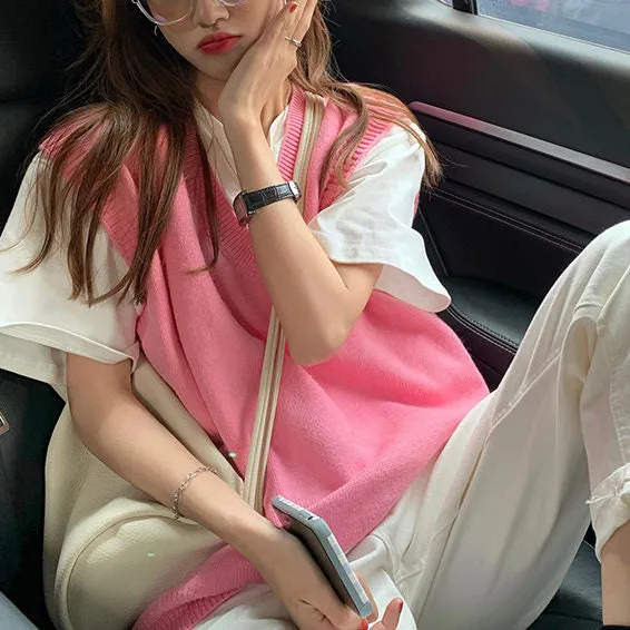Bubble Gum Pink Knit Vest