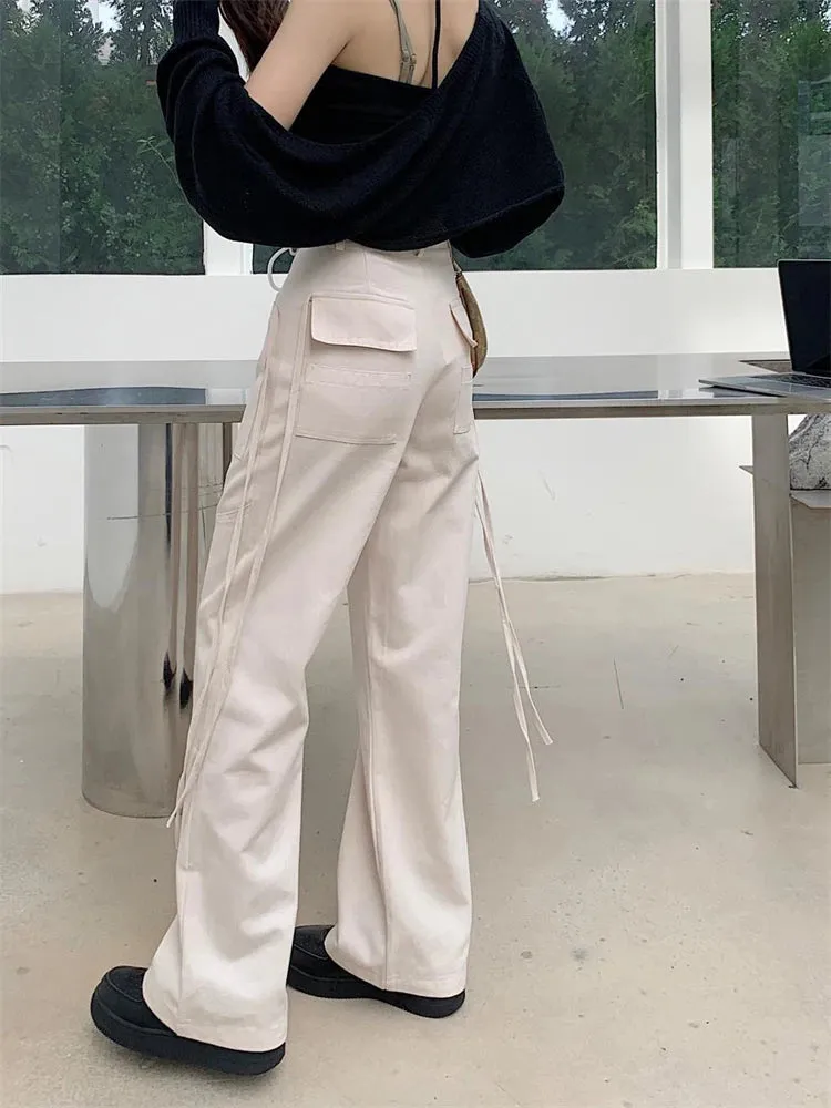 Casual Lace Up Cargo White Streetwear Drawstring Hip Hop Spring Pants