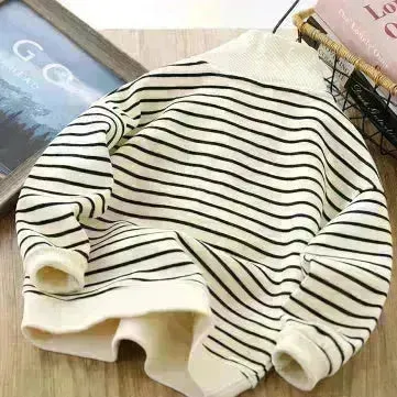 Children Casual Polo Collar Fashion Stripe Sweatshirt Tops Kids