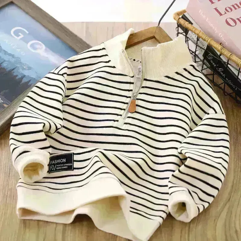 Children Casual Polo Collar Fashion Stripe Sweatshirt Tops Kids