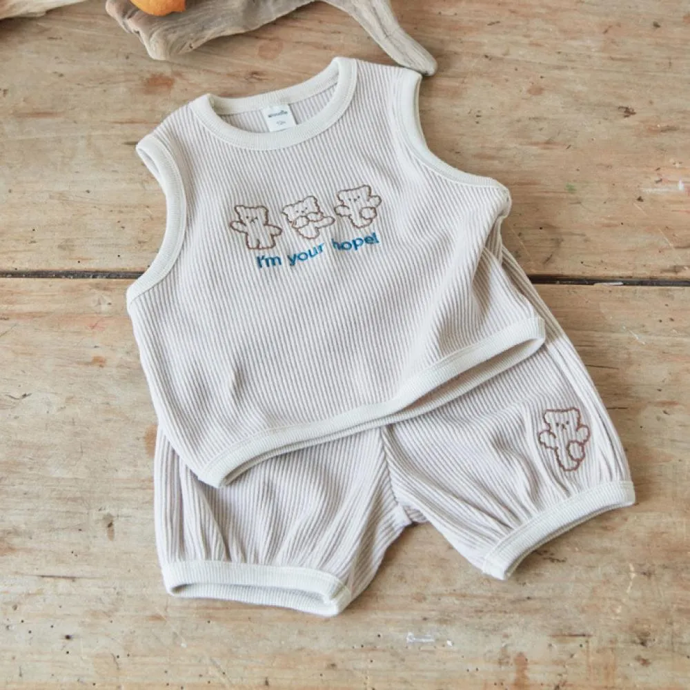 Children's Vest Set Summer Waffle Print Two-piece Set Baby Boy Clothes In Bulk