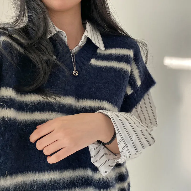christmas outfit Sonicelife Vintage Striped Oversized Knitted Vest