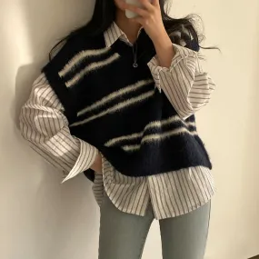 christmas outfit Sonicelife Vintage Striped Oversized Knitted Vest