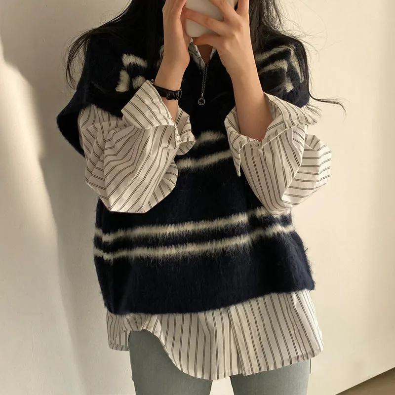 christmas outfit Sonicelife Vintage Striped Oversized Knitted Vest