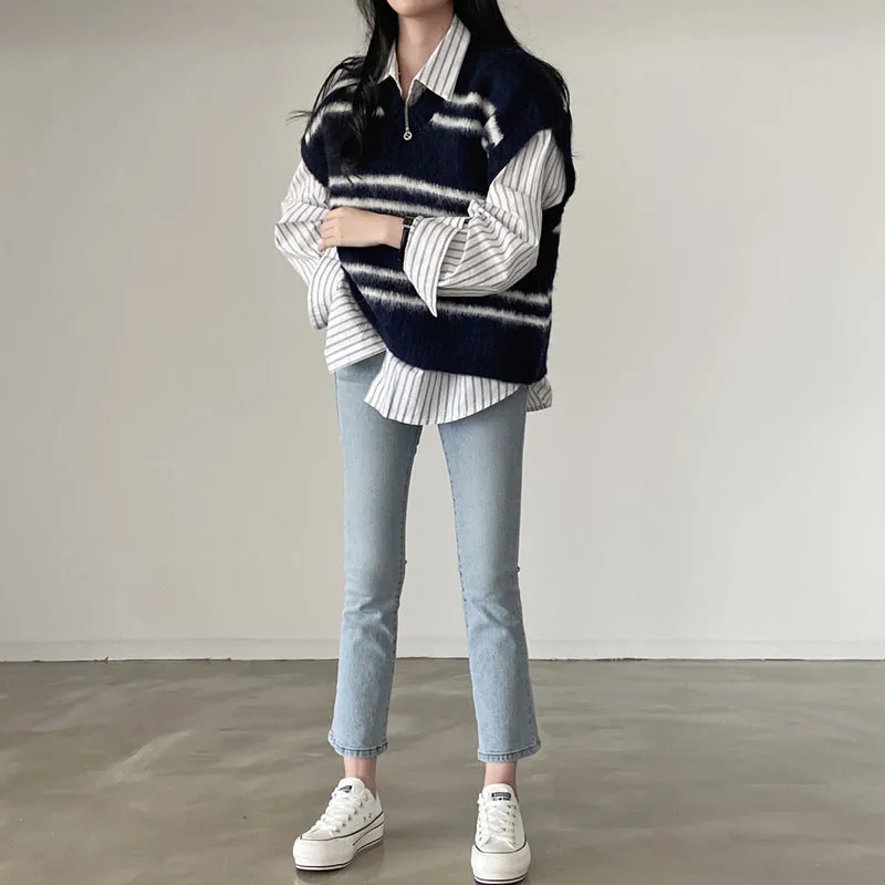 christmas outfit Sonicelife Vintage Striped Oversized Knitted Vest