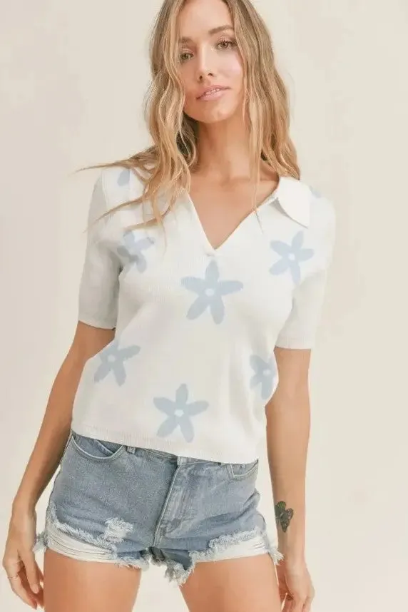 Coastal Cutie Sky Polo Sweater Top