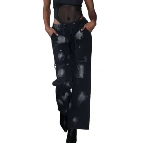 Denim Straight Pants - Urban Tie-Dyed Streetwear