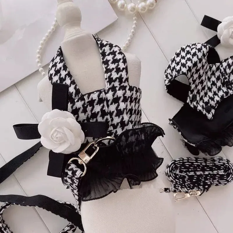DIVA Pet Houndstooth Tutu Dress Harness   Leash