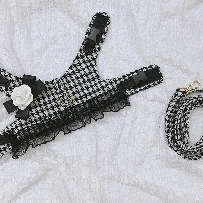 DIVA Pet Houndstooth Tutu Dress Harness   Leash