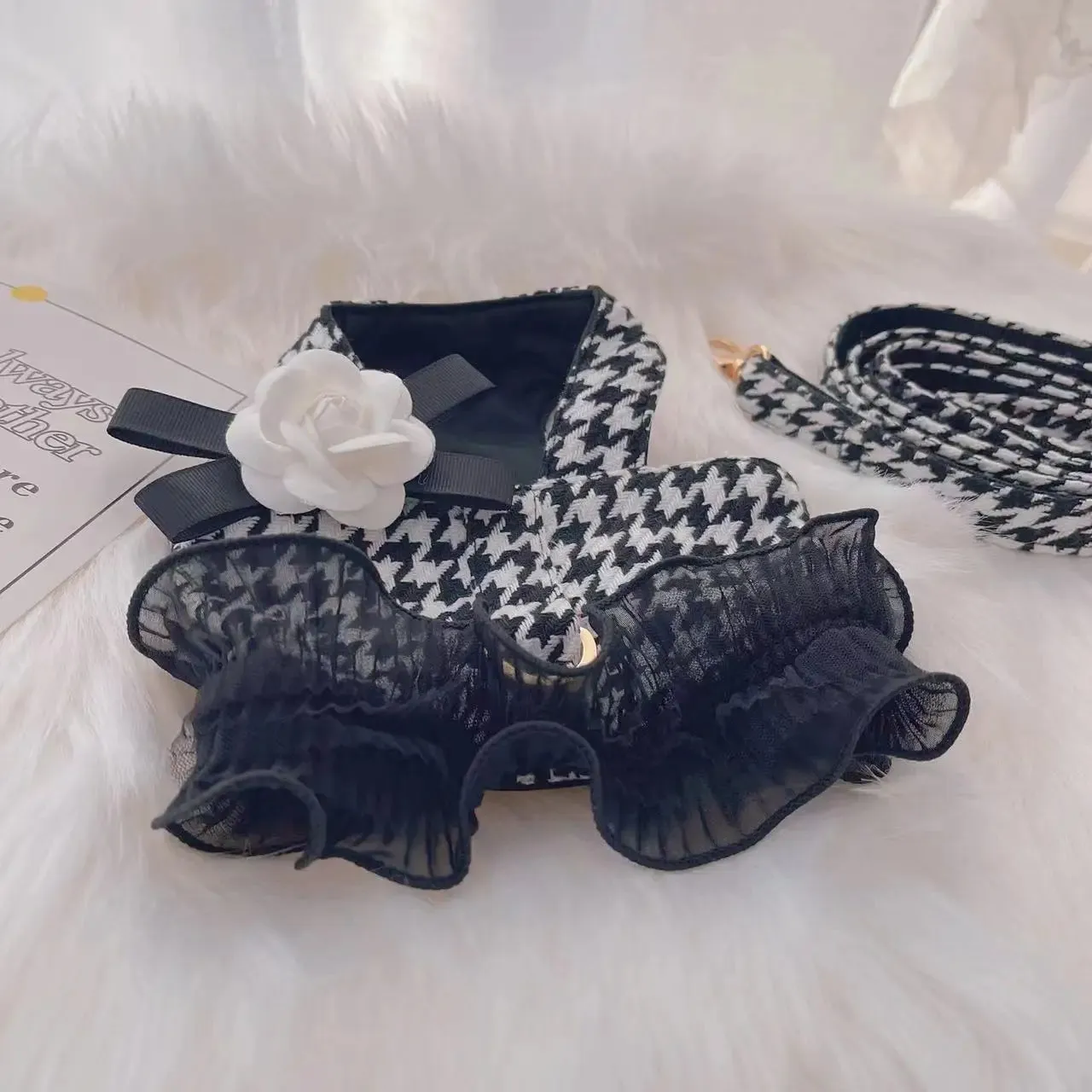 DIVA Pet Houndstooth Tutu Dress Harness   Leash