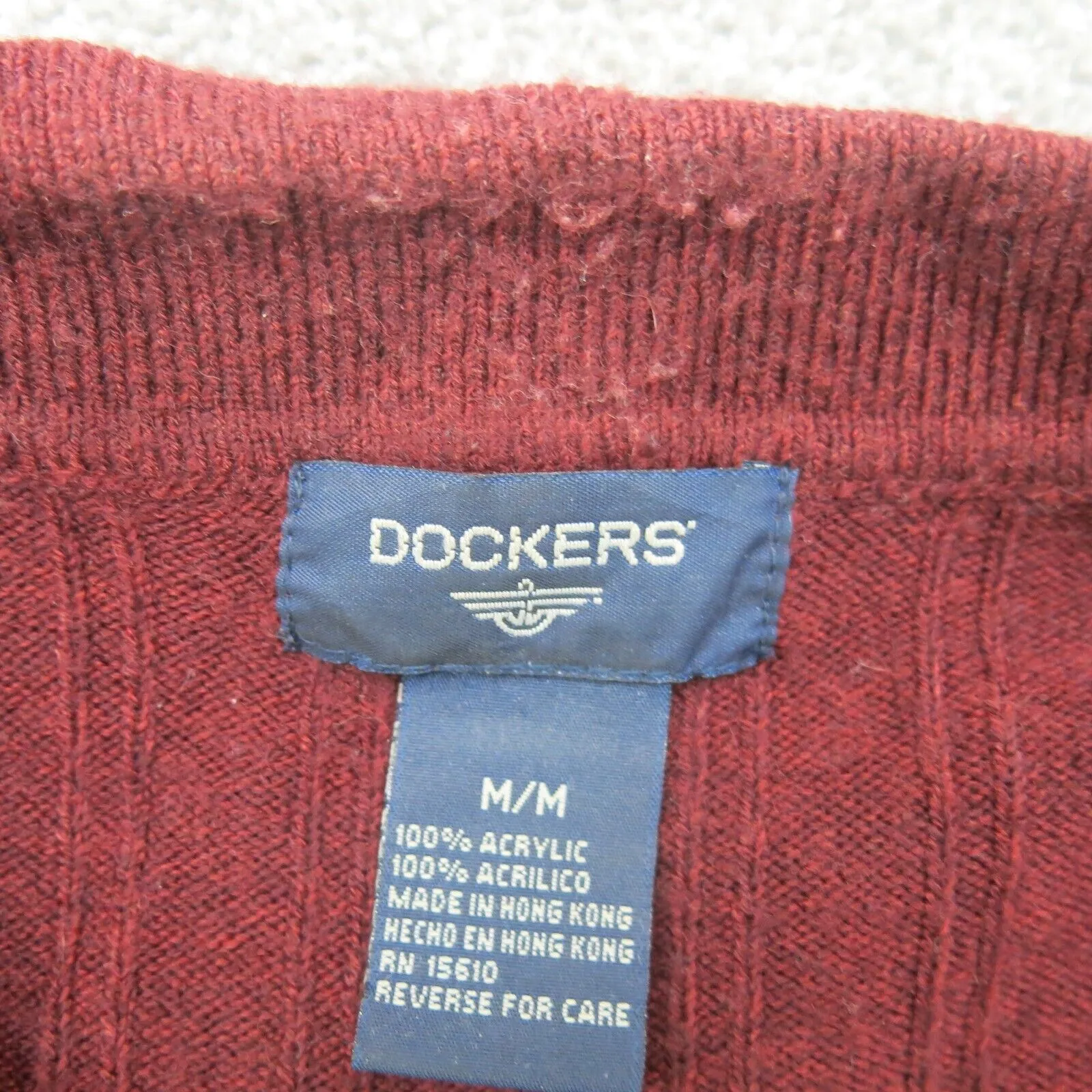 Dockers Men Pullover Polo Sweater Knitted Long Sleeve Collard Maroon Size Medium