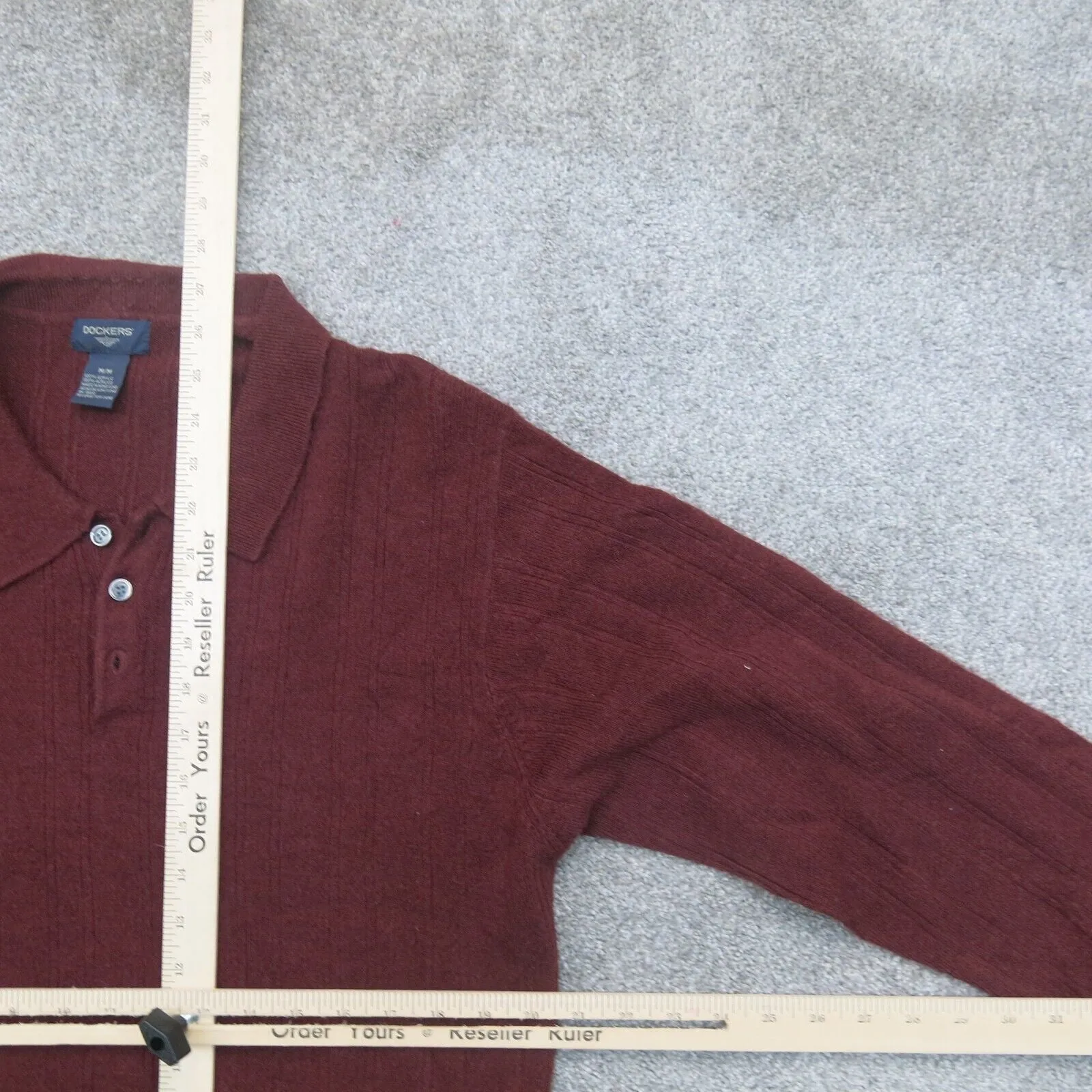 Dockers Men Pullover Polo Sweater Knitted Long Sleeve Collard Maroon Size Medium