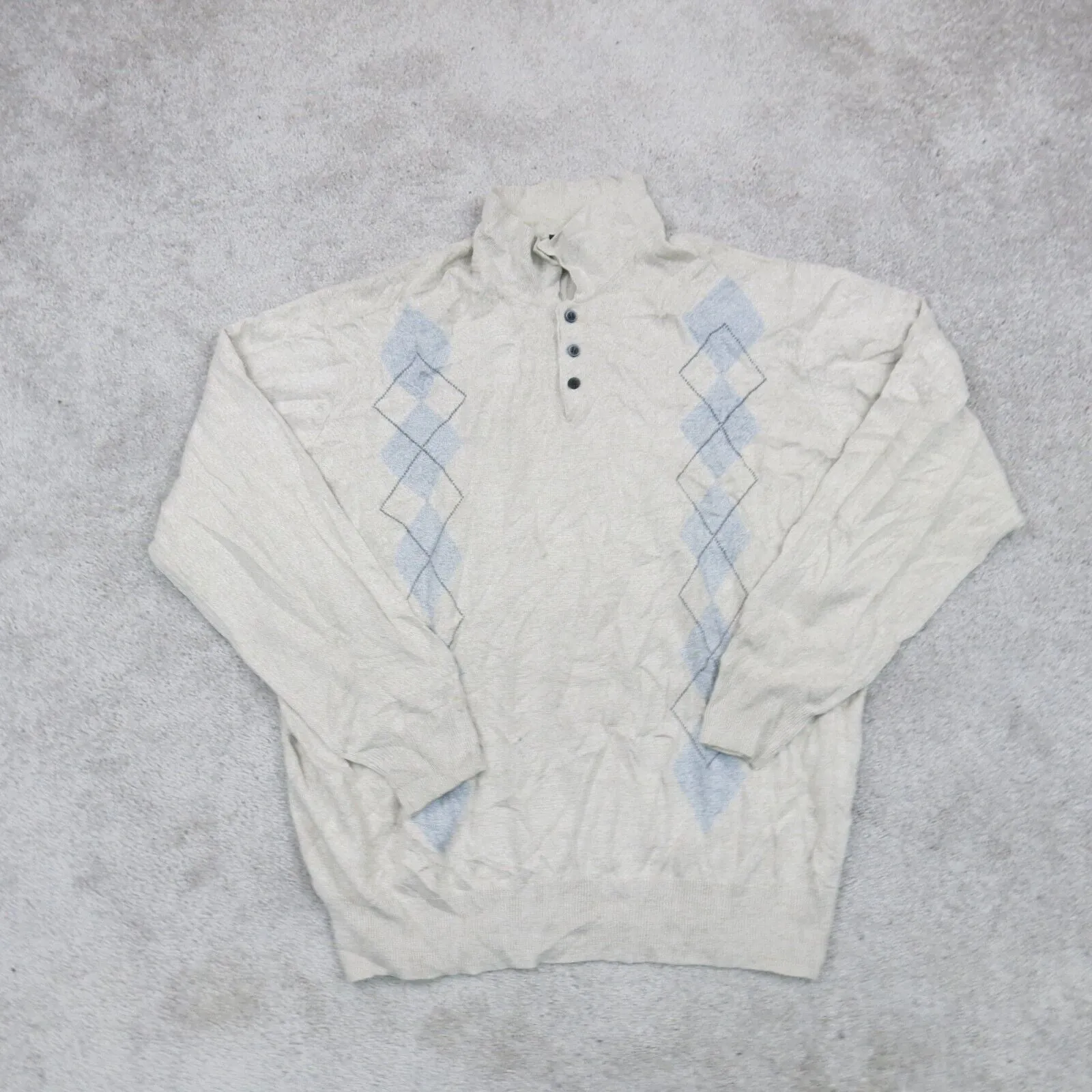 Dockers Womens Polo Argyle Sweater Knitted 100% Acrylic Long Sleeve Beige SZ XXL