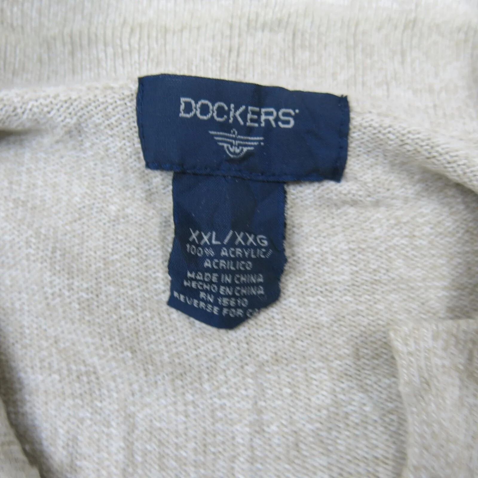 Dockers Womens Polo Argyle Sweater Knitted 100% Acrylic Long Sleeve Beige SZ XXL