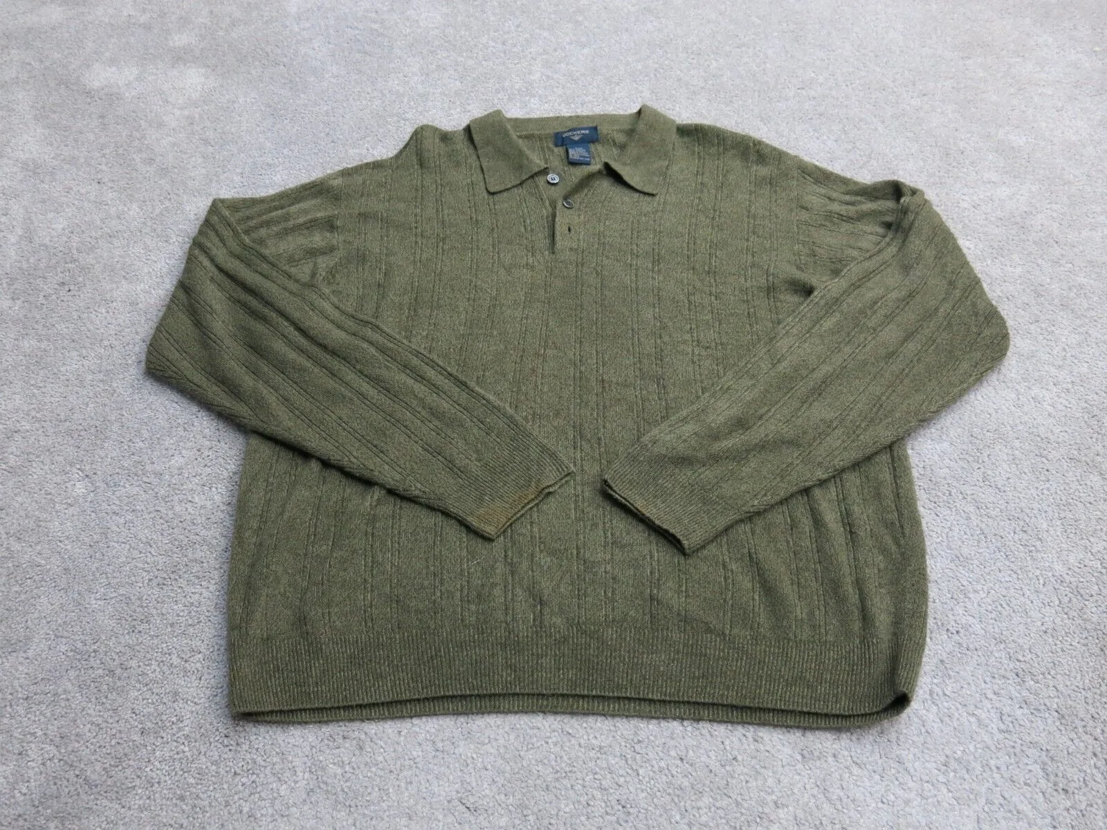 Dockers Womens Pullover Polo Sweater Knitted Long Sleeve Olive Green Size Medium