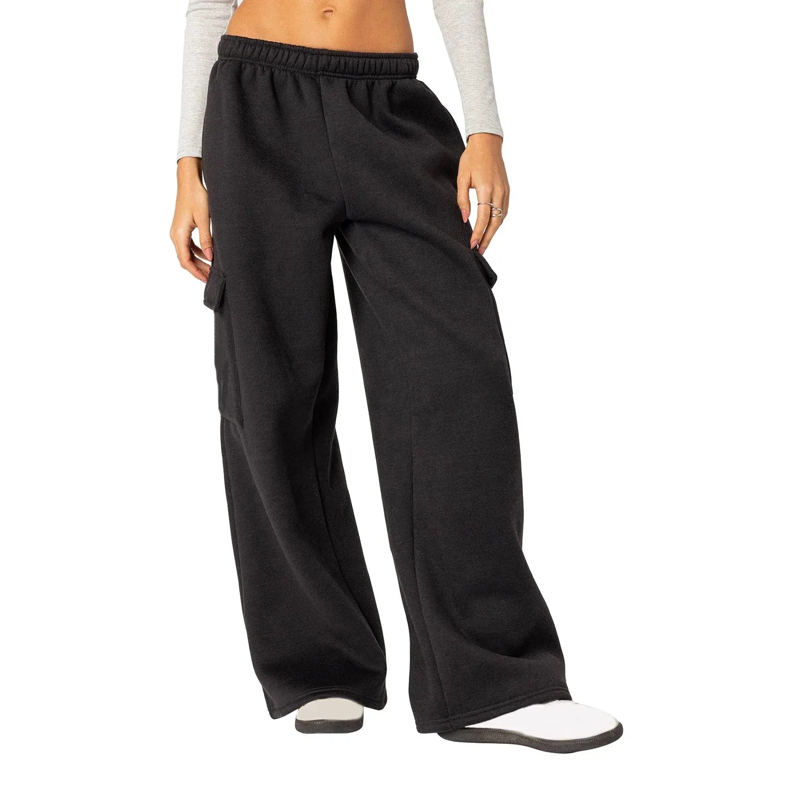 Drawstring High Waist Baggy Straight Wide Leg Sweat Pants Yoga High Waisted Solid Color Loose Causal Pants