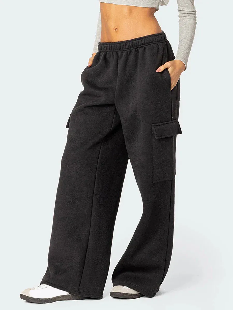 Drawstring High Waist Baggy Straight Wide Leg Sweat Pants Yoga High Waisted Solid Color Loose Causal Pants