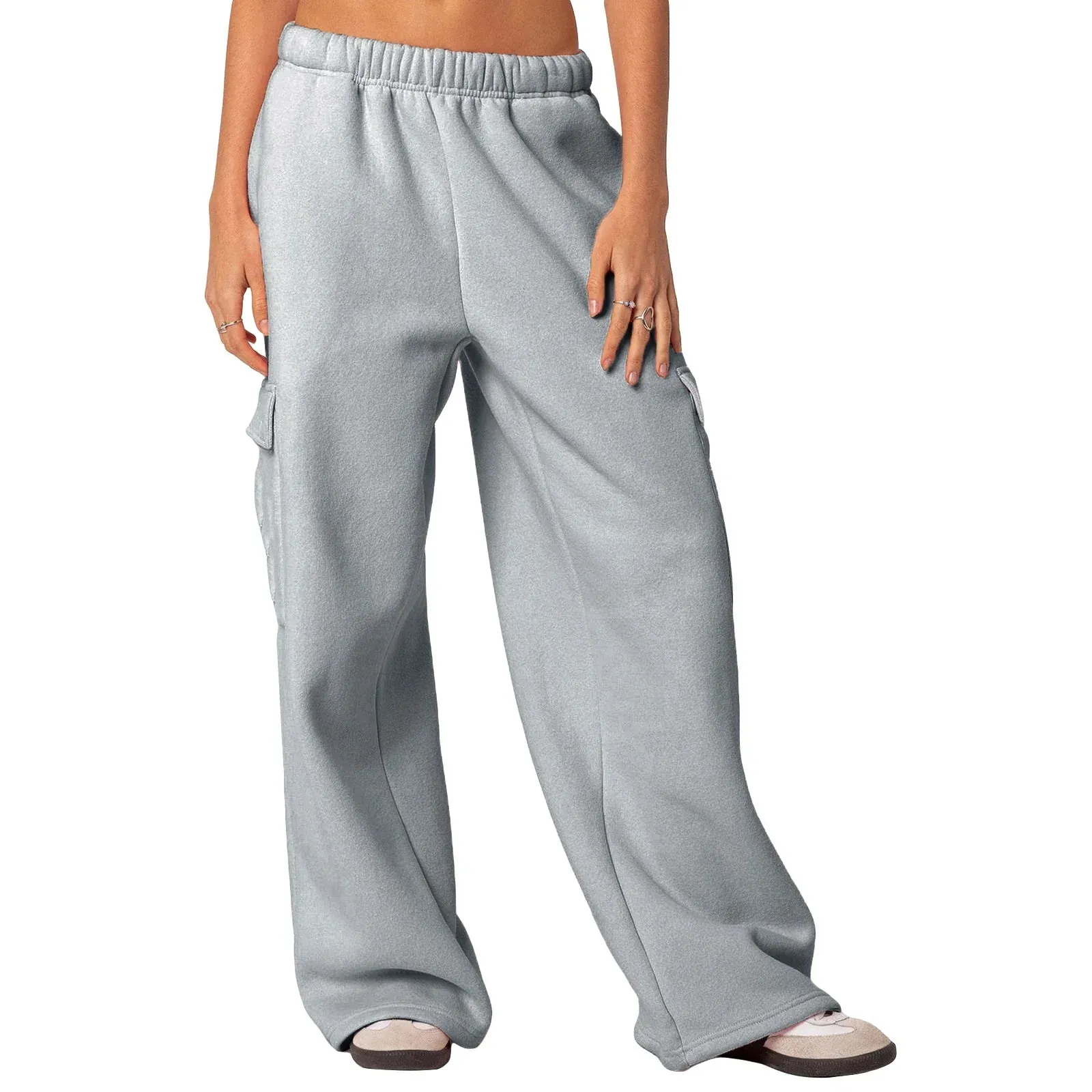 Drawstring High Waist Baggy Straight Wide Leg Sweat Pants Yoga High Waisted Solid Color Loose Causal Pants