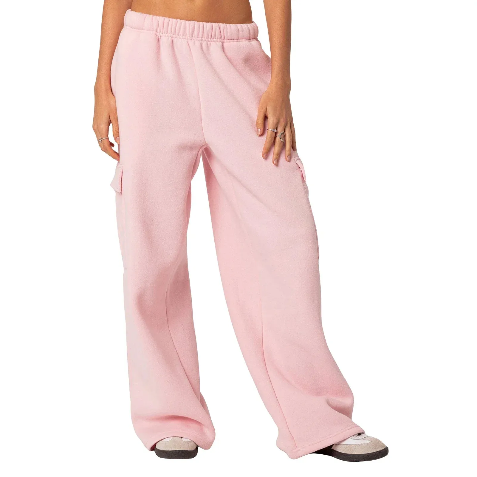 Drawstring High Waist Baggy Straight Wide Leg Sweat Pants Yoga High Waisted Solid Color Loose Causal Pants