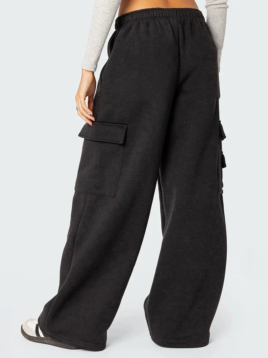Drawstring High Waist Baggy Straight Wide Leg Sweat Pants Yoga High Waisted Solid Color Loose Causal Pants
