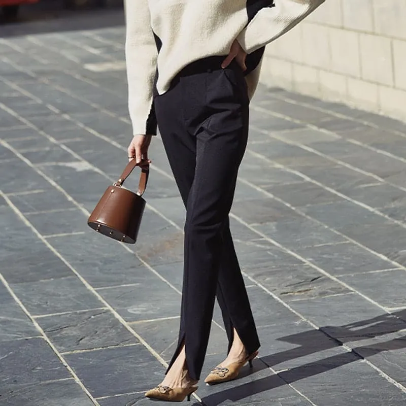 DressBetty - Spring New Ladies Black Pencil Pants bottom split Casual Pants Simple slim Elastic long Trousers For Women
