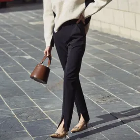 DressBetty - Spring New Ladies Black Pencil Pants bottom split Casual Pants Simple slim Elastic long Trousers For Women