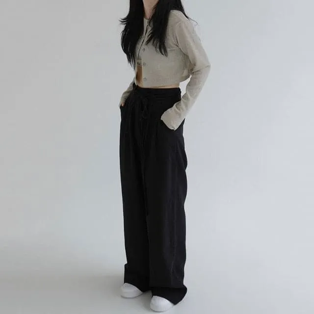 DressBetty - Women High Waist Wide Leg Long Suit Pants New Fashion Drawstring Loose Ladies Trousers Women Streetwear Casual Pantalones
