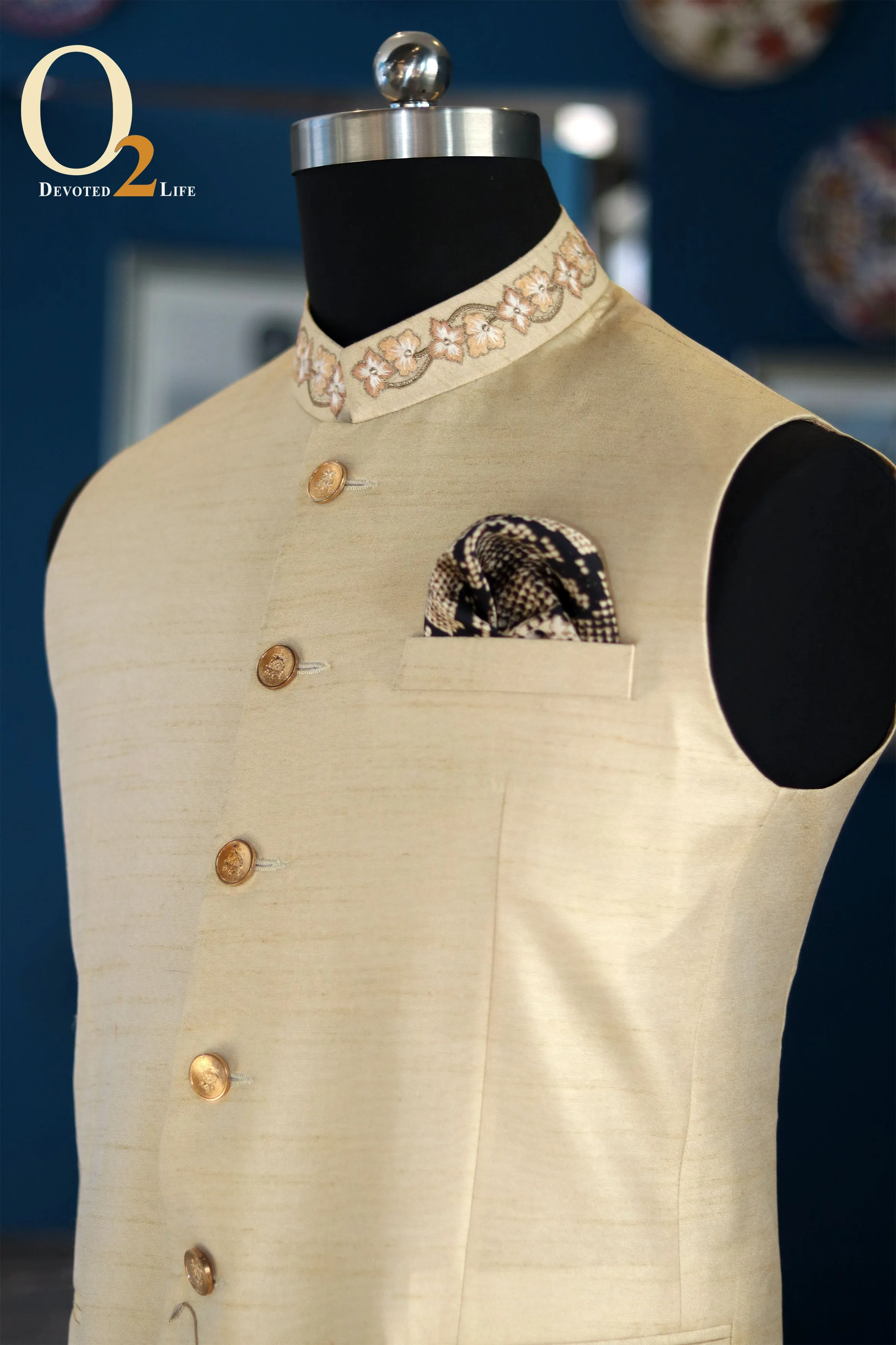 Embroidered Cotton Men Embroidery Khadi Nehru