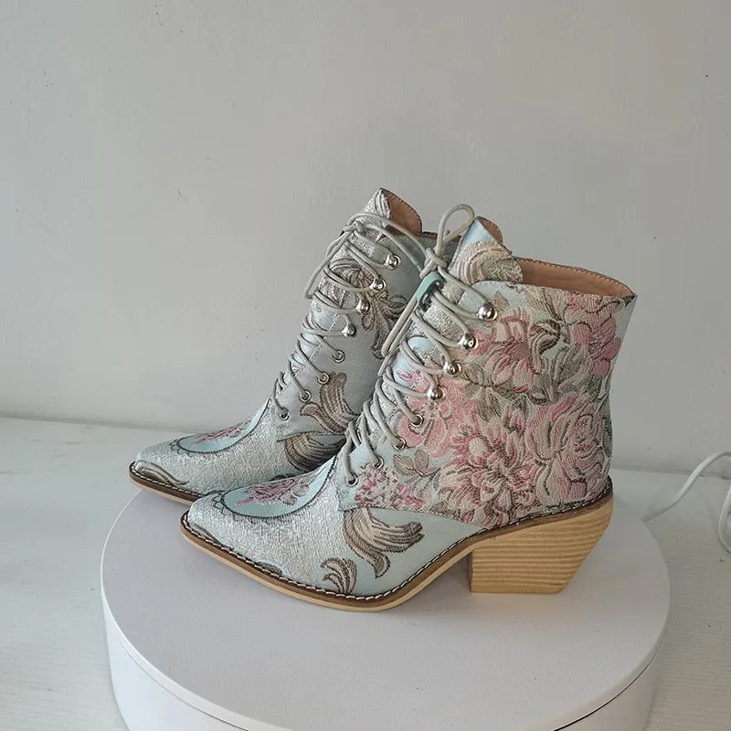 Embroidered Flower Boots