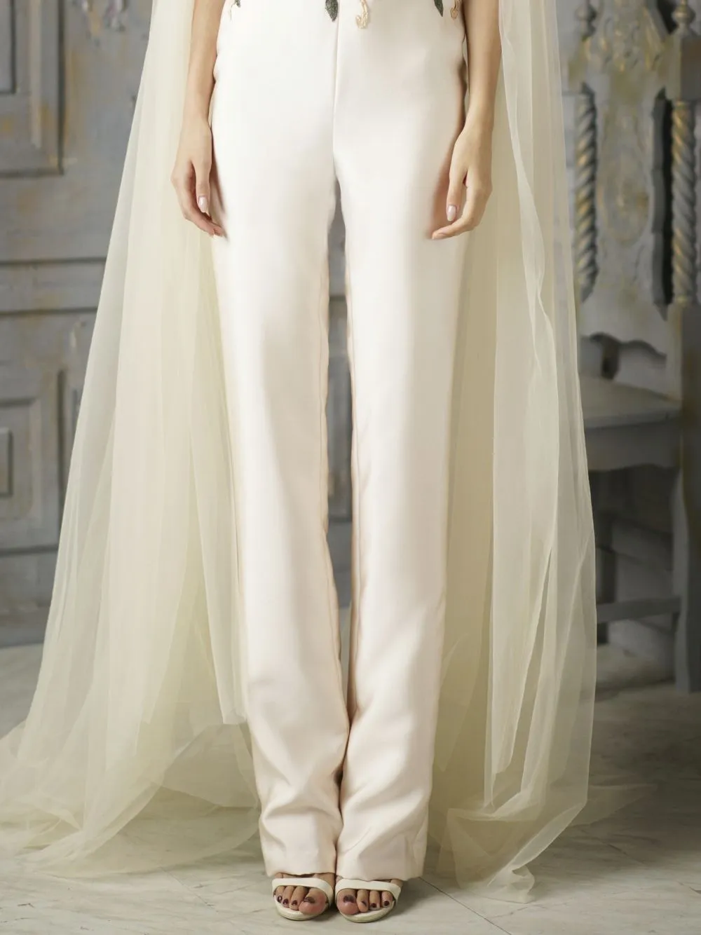 Embroidered Jumpsuit With Cape