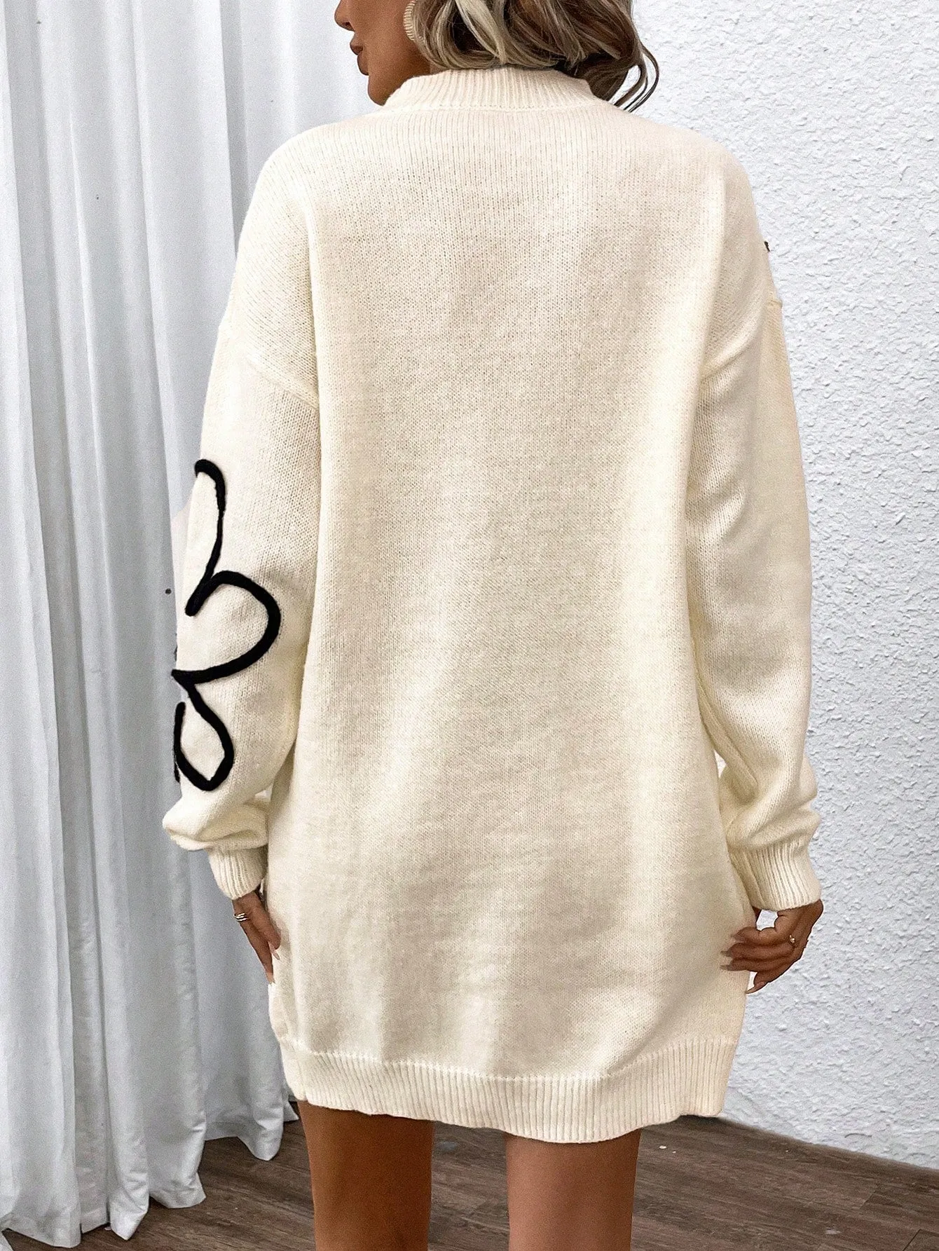 Floral Pattern Drop Shoulder Sweater Dress
