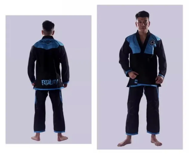 FLUORY BJJF01 JIU JITSU GI Size XS-XL BLACK BLUE UNISEX