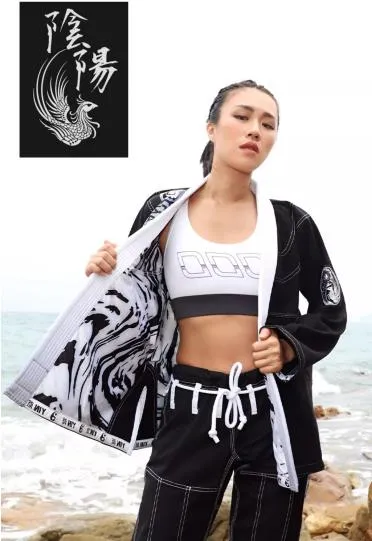 FLUORY YIN YANG BJJF14 JIU JITSU GI WOMAN SIZE F0-F2 2 COLOURS BLACK / WHITE