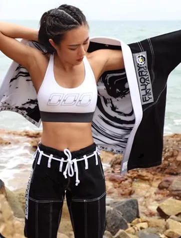 FLUORY YIN YANG BJJF14 JIU JITSU GI WOMAN SIZE F0-F2 2 COLOURS BLACK / WHITE