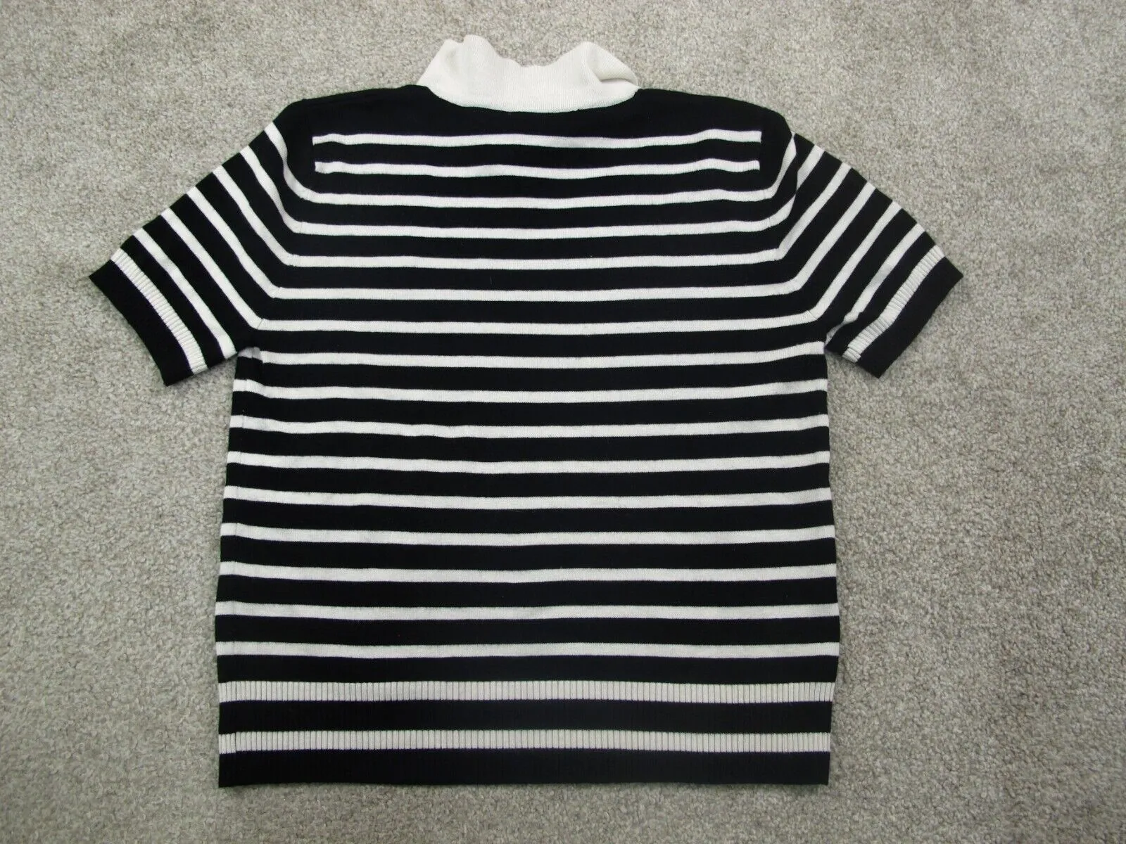 Forever 21 Womens Knitted Polo Sweater Cap Sleeves Striped Black White Size L