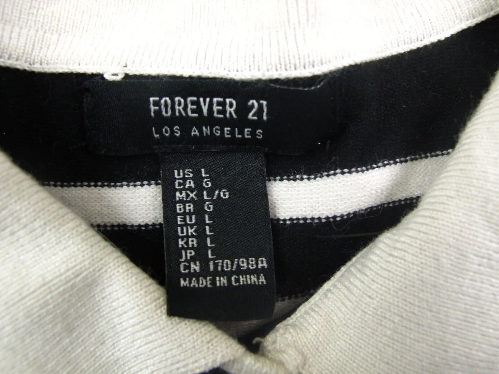 Forever 21 Womens Knitted Polo Sweater Cap Sleeves Striped Black White Size L