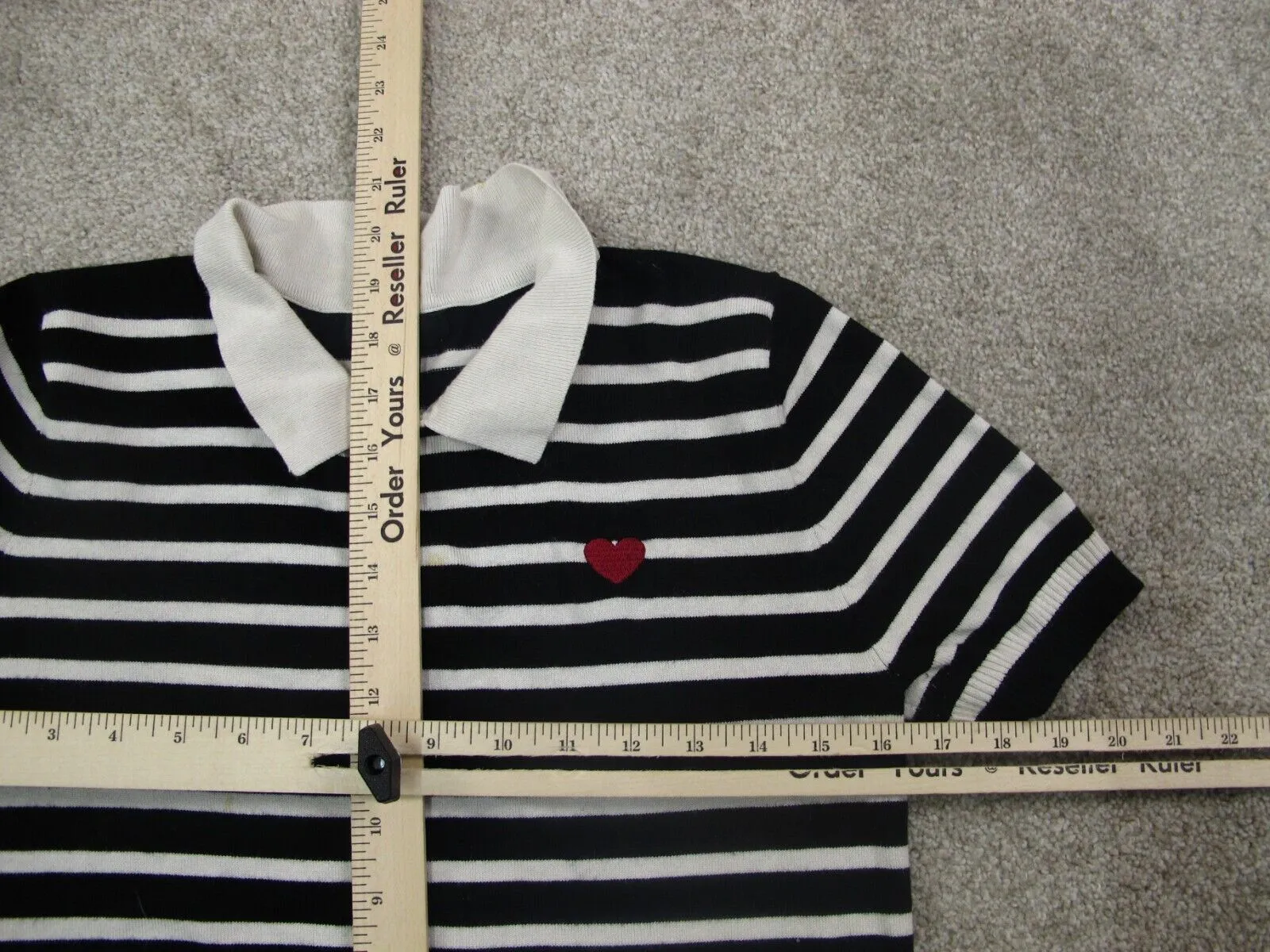 Forever 21 Womens Knitted Polo Sweater Cap Sleeves Striped Black White Size L