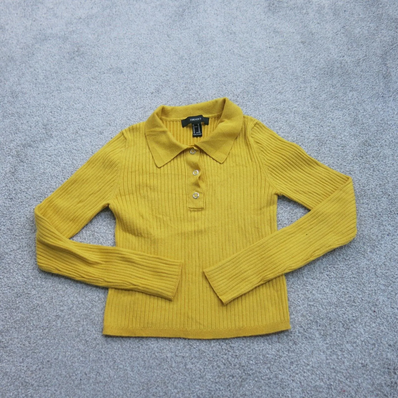 Forever 21 Womens Polo Sweater Knitted Long Sleeve Snap Closure Yellow SZ Medium
