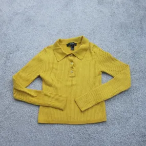Forever 21 Womens Polo Sweater Knitted Long Sleeve Snap Closure Yellow SZ Medium
