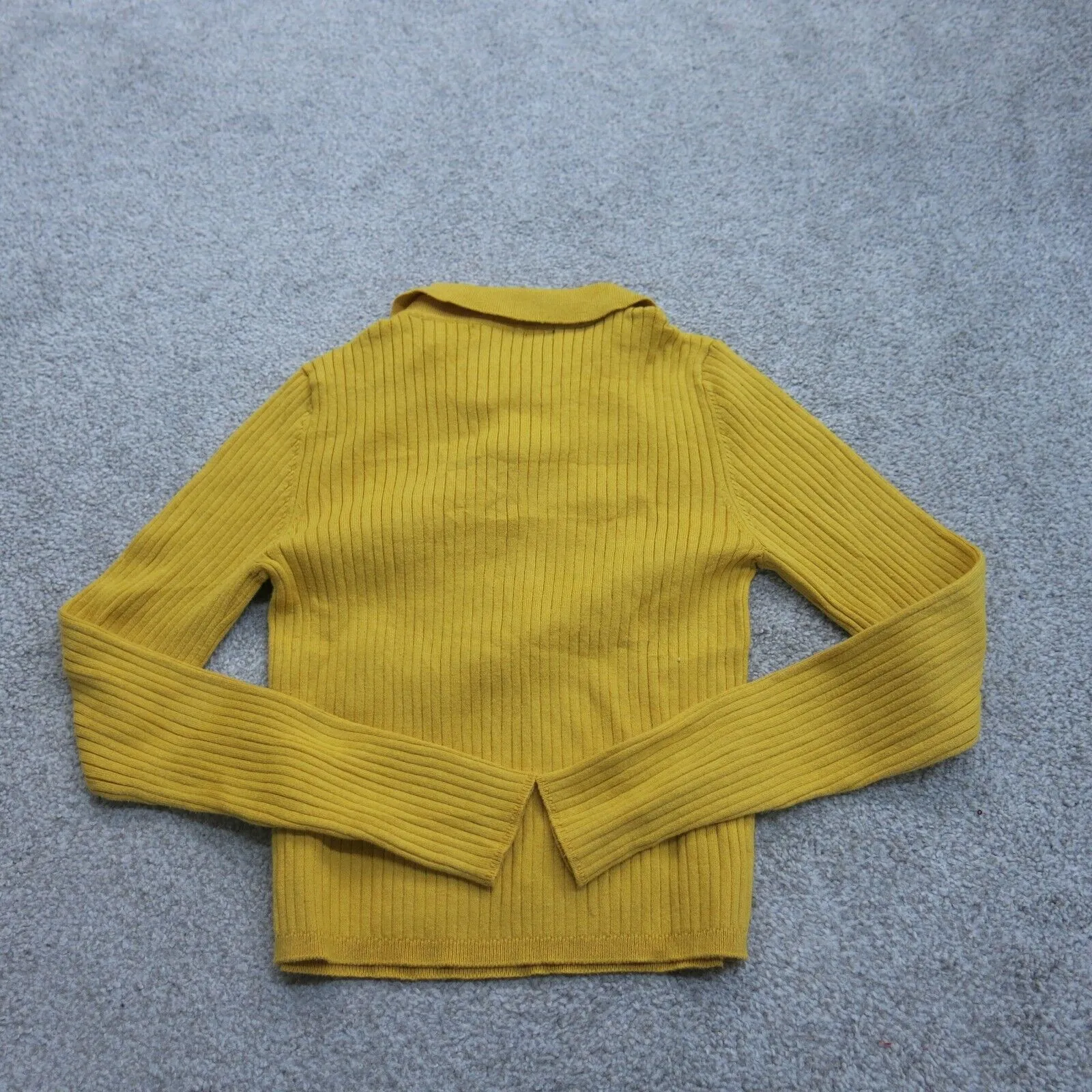 Forever 21 Womens Polo Sweater Knitted Long Sleeve Snap Closure Yellow SZ Medium