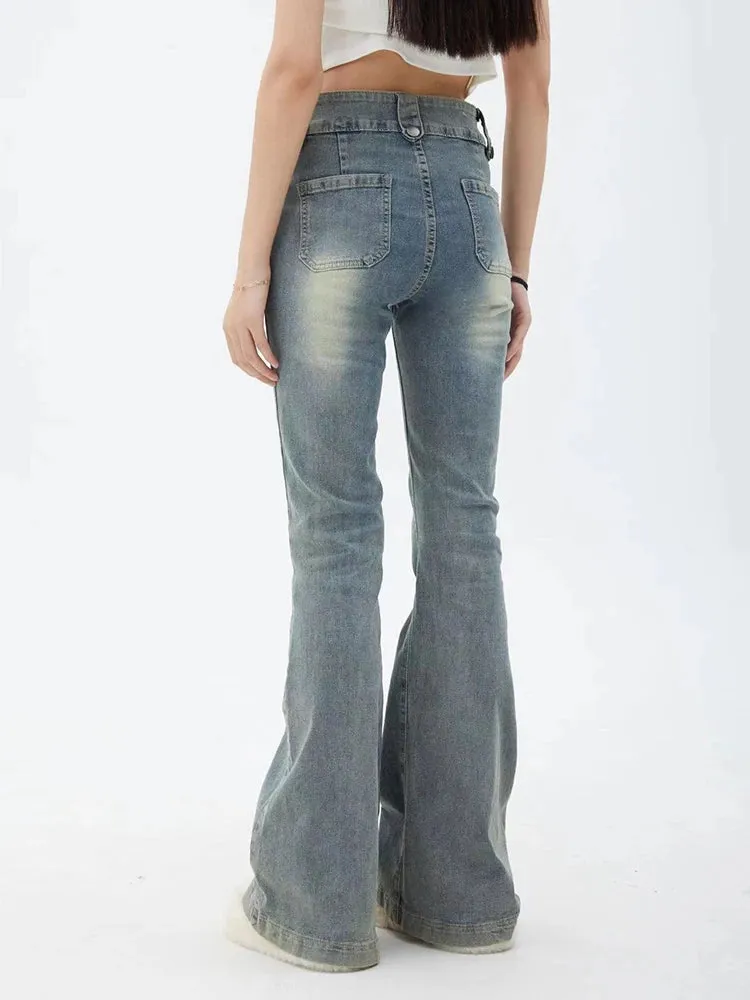 Getadme Blue Women Jeans Gyaru Flare Pants High Waist Vintage Denim Bell Bottom Female Harajuku Streetwear Chic 2000s Tide Trousers Y2k