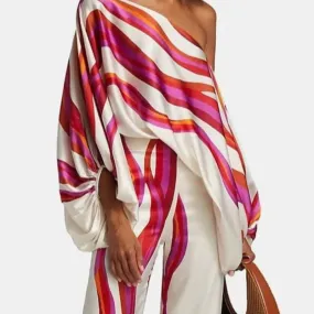 Getadme Casual Satin Commuting Suit Fashion Hollow Off Shoulder Tops With Long Pants Women 2 Piece Sets Spring Loose Print Outfits
