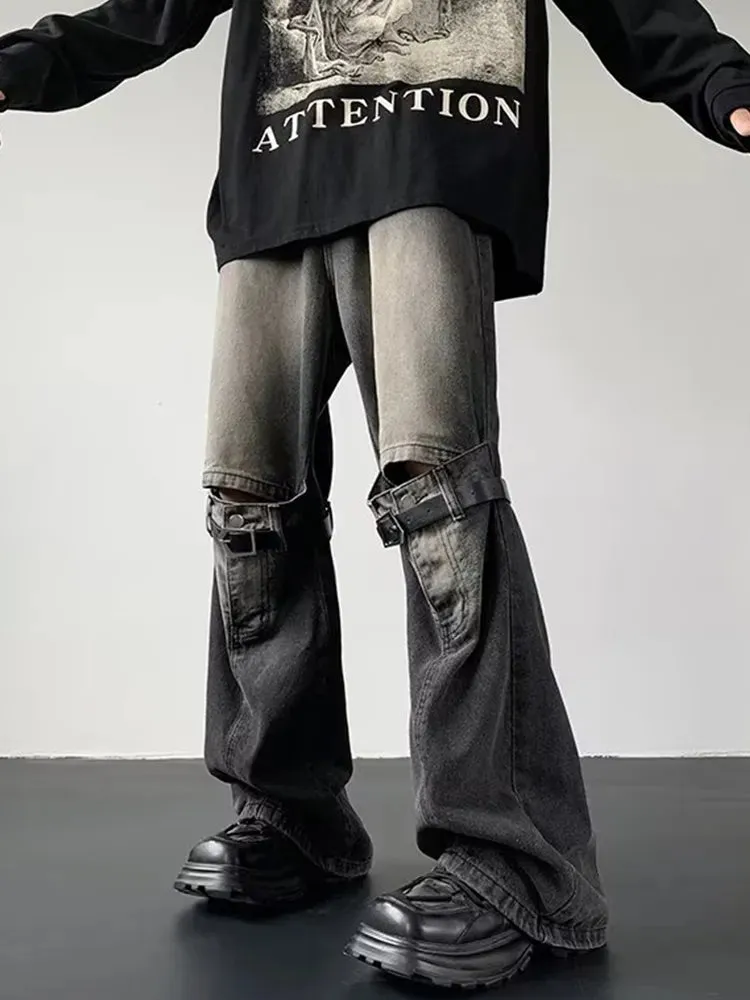 Getadme Harajuku Fashion Retro Wide Leg Pants Hollow Out Patchwork Loose Fit Full Length Cotton Denim Jeans Hip Hop Straight Streetwear