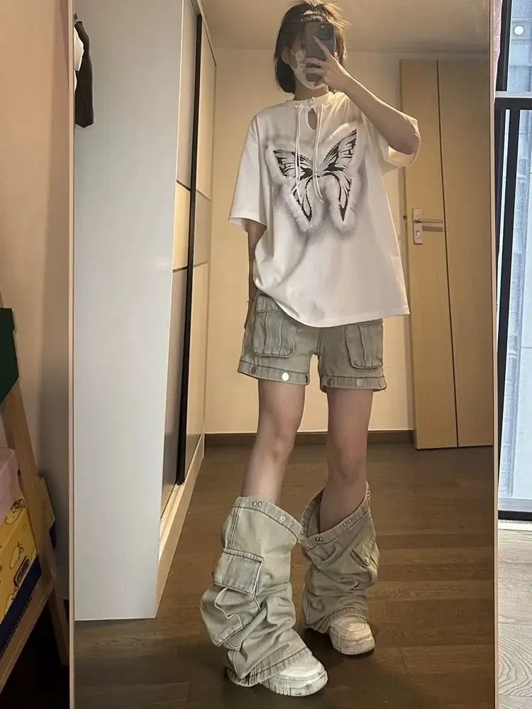 Girlary American New Detachable Design Sense Tooling Jeans Female Y2K Fashion Gothic Retro High Street Straight Small Vibe Waisted Pants