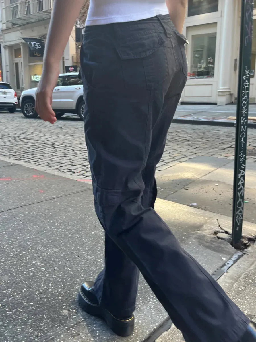 Girlary Drawstring Pocket Navy Cargo Pants Women Four Season Solid Elastic High Waist Straight Pants Retro Streetwear Y2k Trousers